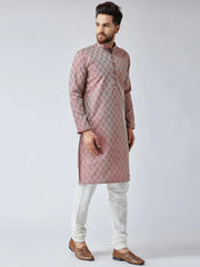 Men Maroon & Off-White Self Design Kurta with Churidar ( JOKP 569Maroon )-JOKP-569