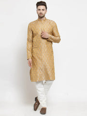 Men Silver-Colored & Golden Self Design Kurta with Churidar ( JOKP 586 Silver )-JOKP-586