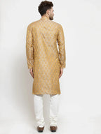 Men Silver-Colored & Golden Self Design Kurta with Churidar ( JOKP 586 Silver )-JOKP-586