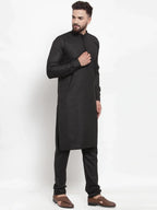 Men Black Solid Kurta with Churidar ( JOKP 592 Black )-JOKP-592