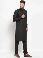 Men Black Solid Kurta with Churidar ( JOKP 592 Black )-JOKP-592