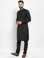 Men Black Solid Kurta with Churidar ( JOKP 592 Black )-JOKP-592