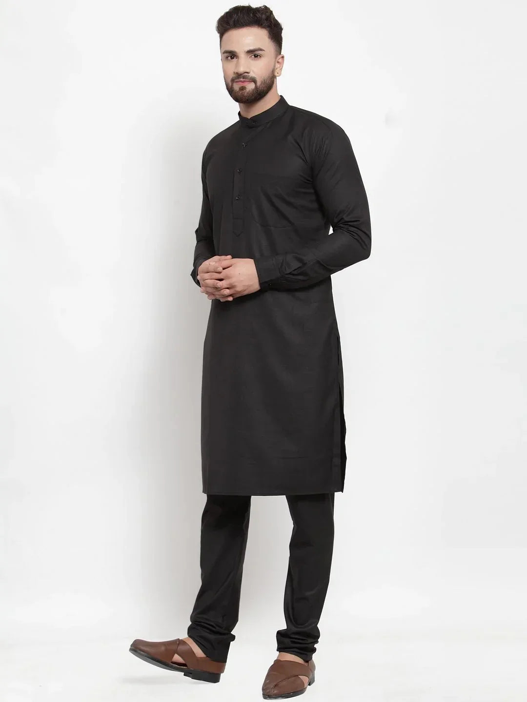 Men Black Solid Kurta with Churidar ( JOKP 592 Black )-JOKP-592