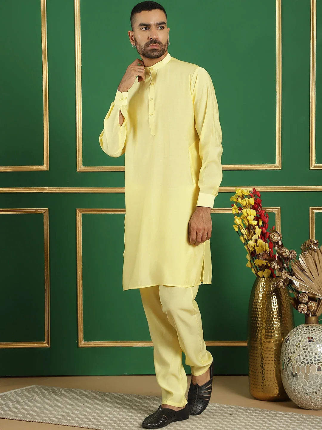 Yellow Cotton Solid Indian Wear JOKP_592Lemon | DesiQlo