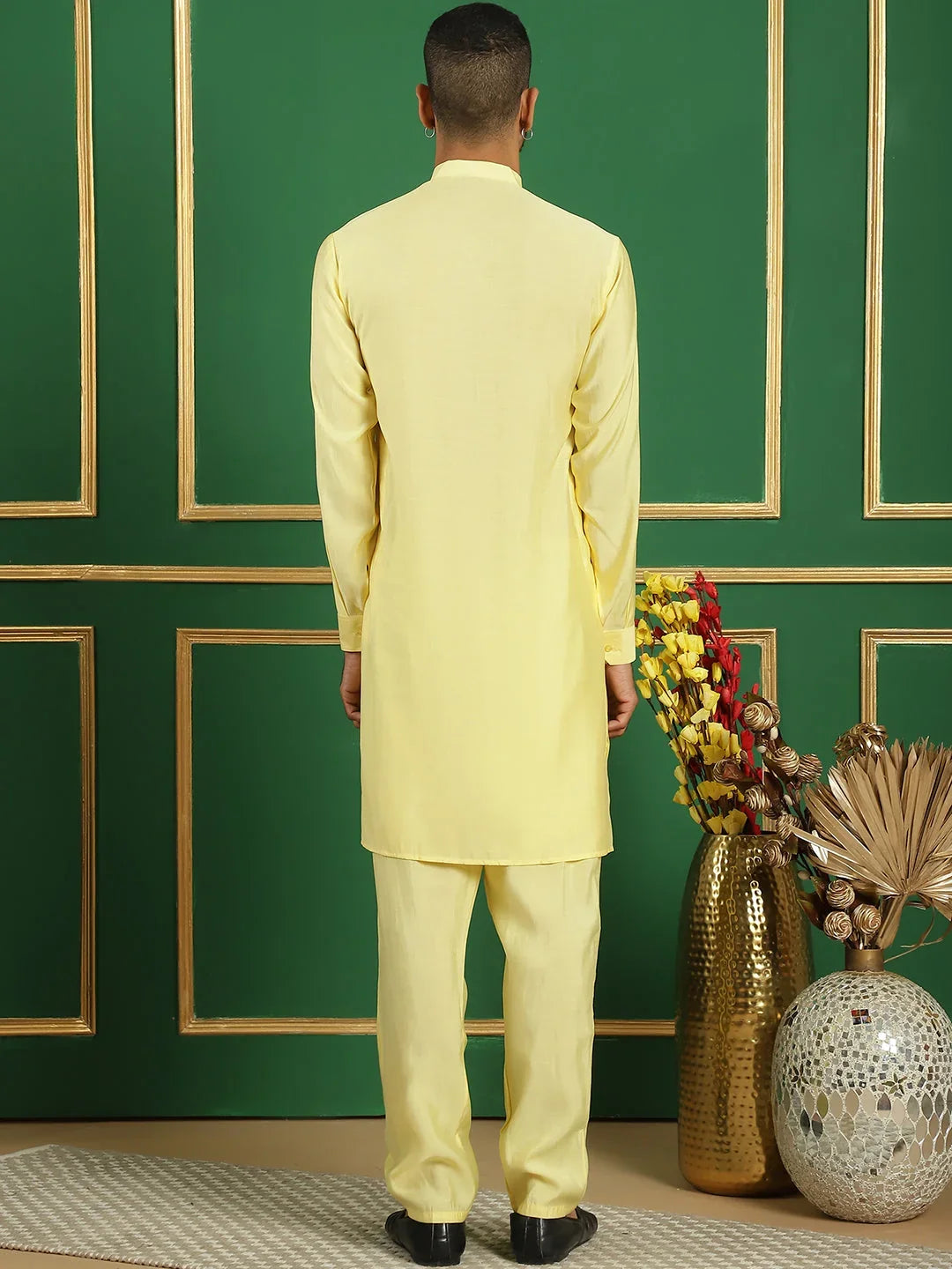 Solid Silk Blend Kurta with Churidar-JOKP-592Lemon
