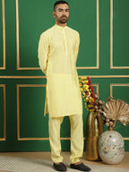 Solid Silk Blend Kurta with Churidar-JOKP-592Lemon