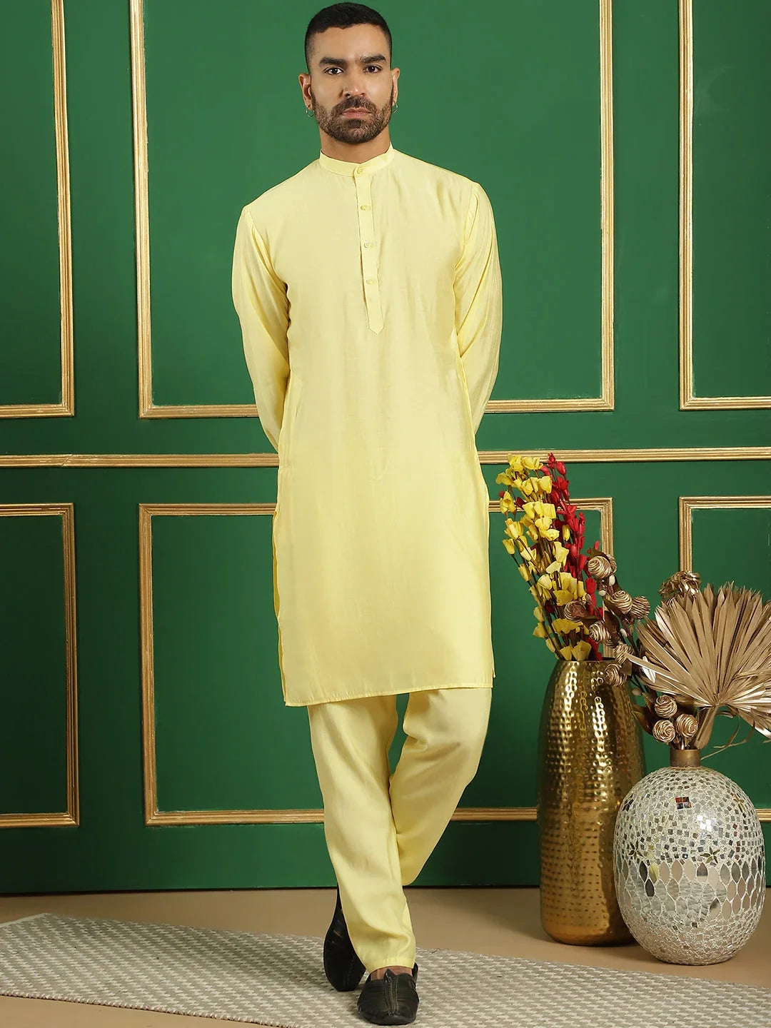 Yellow Cotton Solid Indian Wear JOKP_592Lemon | DesiQlo
