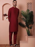 Solid Silk Blend Kurta with Churidar-JOKP-592Maroon