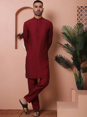 Solid Silk Blend Kurta with Churidar-JOKP-592Maroon