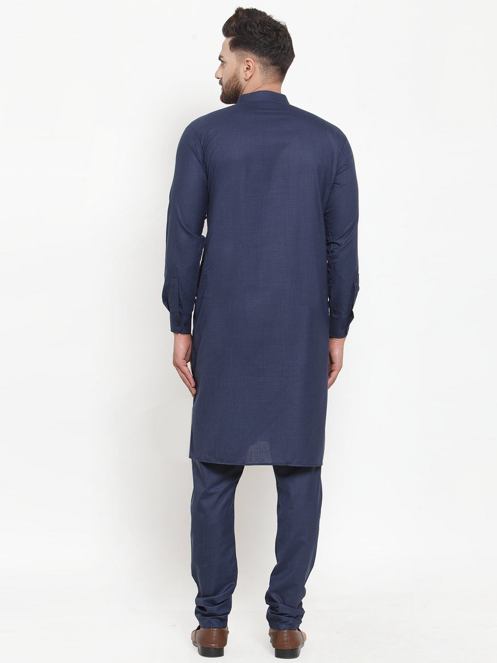 Men's Solid Cotton Kurta Payjama Set-JOKP-592Navy
