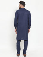Men's Solid Cotton Kurta Payjama Set-JOKP-592Navy