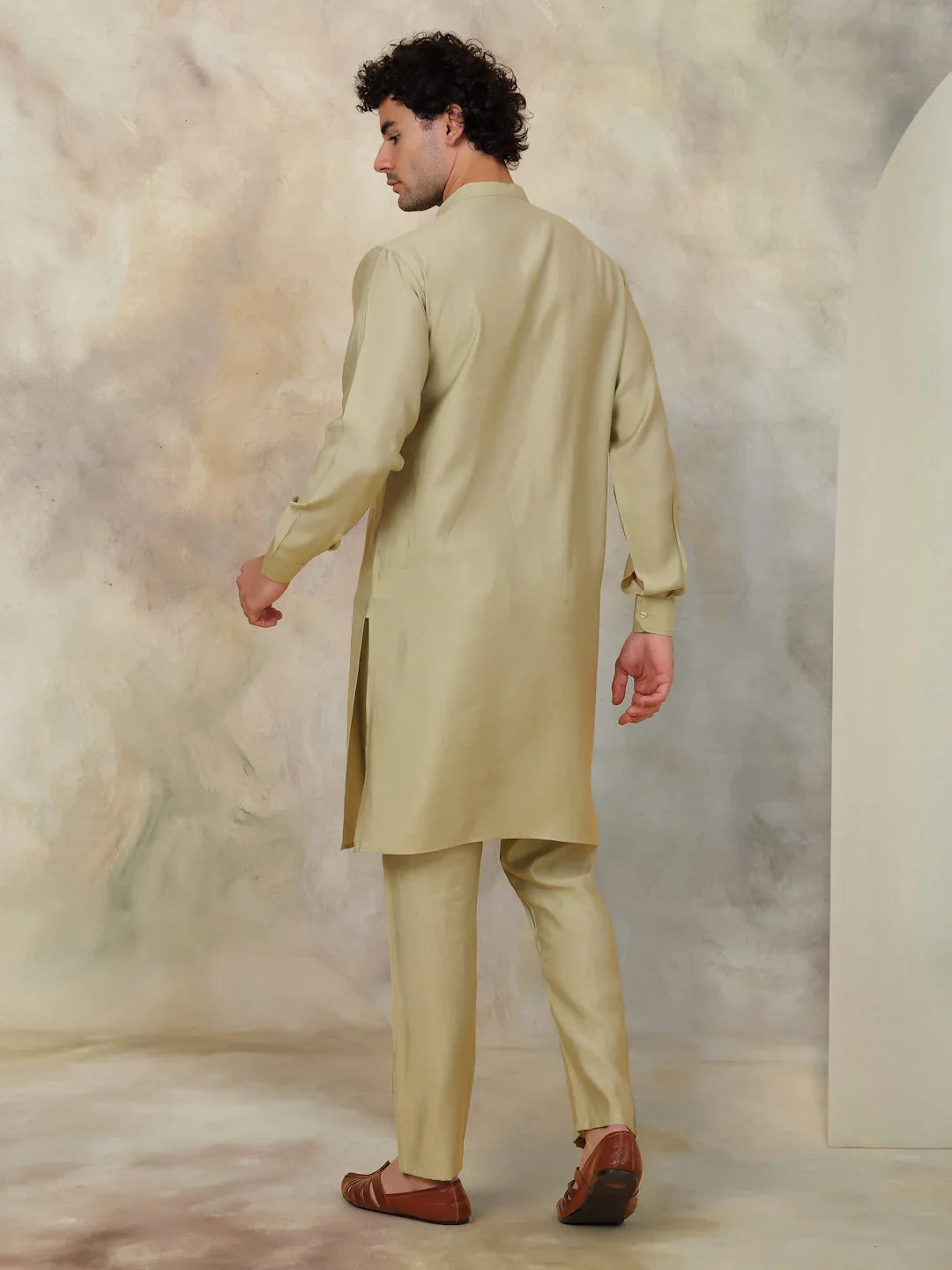 Solid Silk Blend Kurta with Churidar-JOKP-592Pista