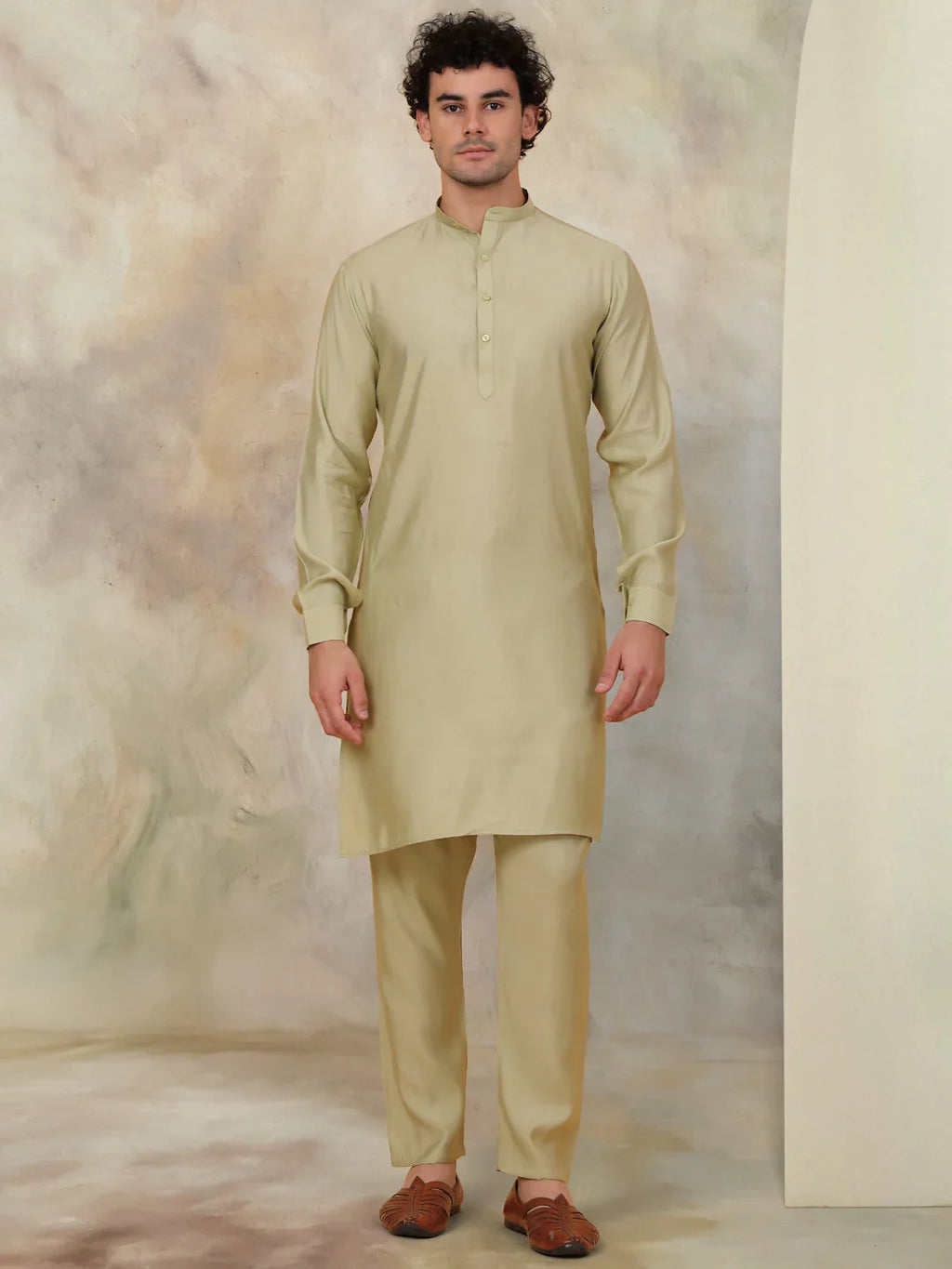 Solid Silk Blend Kurta with Churidar-JOKP-592Pista