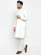 Men White Solid Kurta with Churidar ( JOKP 592 White )-JOKP-592