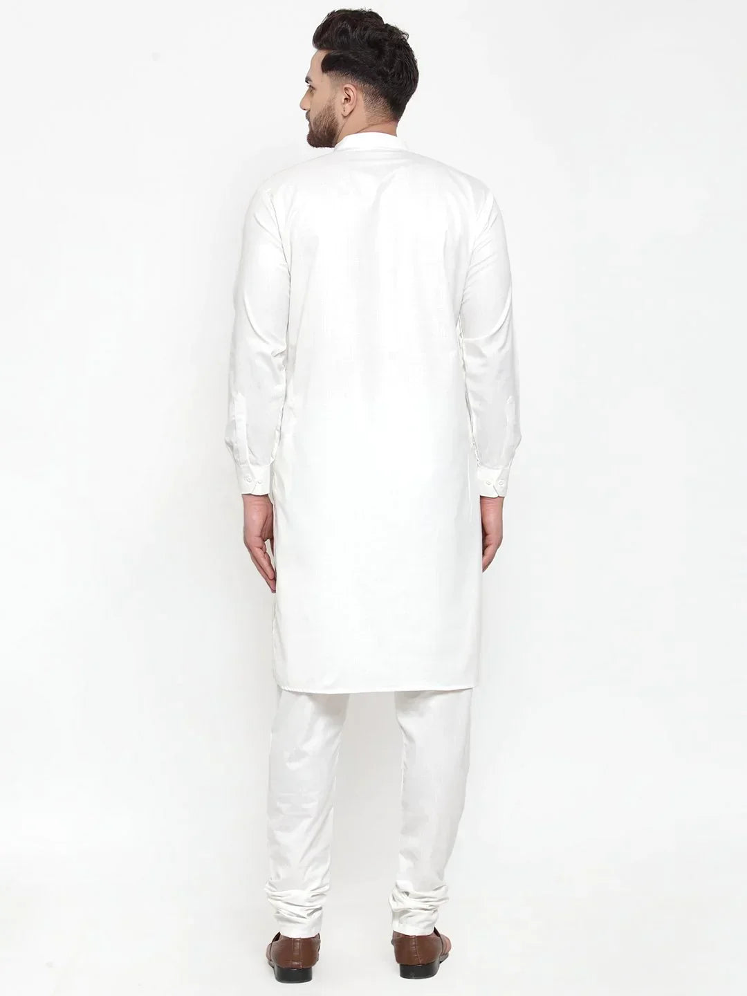 Men White Solid Kurta with Churidar ( JOKP 592 White )-JOKP-592