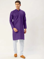 Men's Purple Cotton Solid Kurta Only