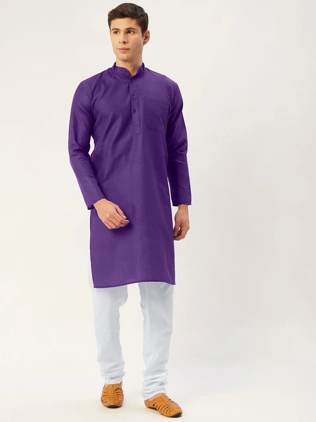 Men's Purple Cotton Solid Kurta Pyjama