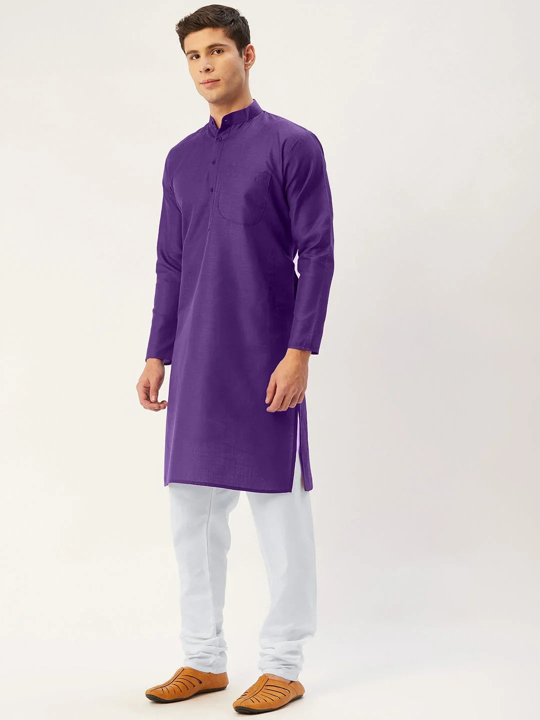 Men's Purple Cotton Solid Kurta Pyjama