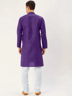 Men's Purple Cotton Solid Kurta Pyjama