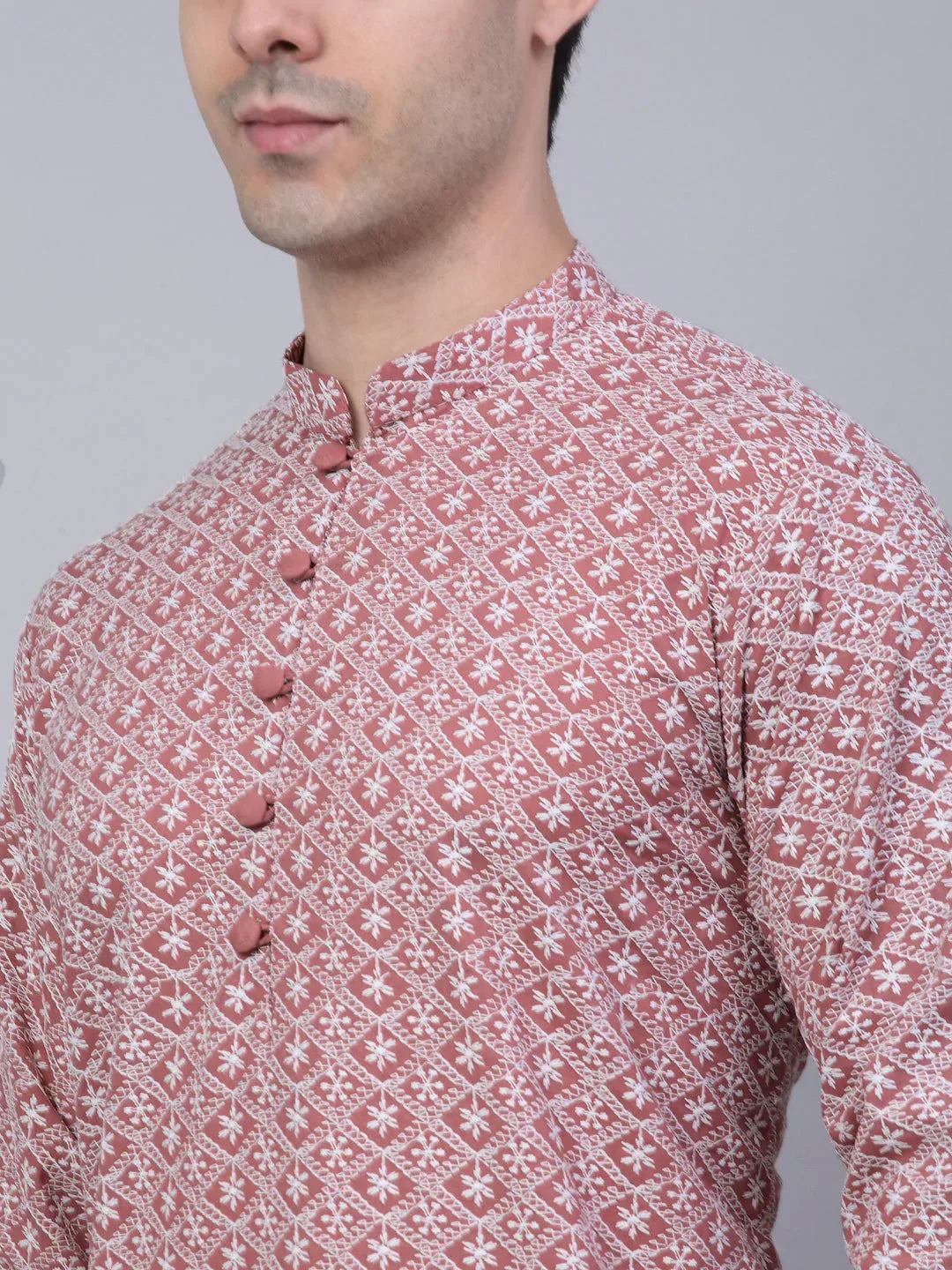 Coral Cotton Embroidered Indian Wear for Men | DesiQlo India