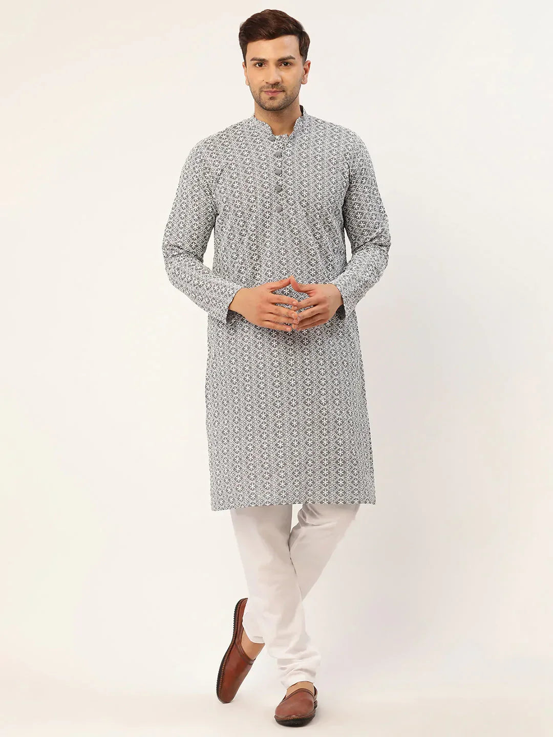 Grey Cotton Embroidered Indian Wear JOKP_626Grey | DesiQlo