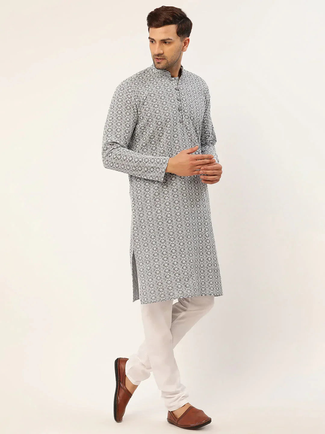 Grey Cotton Embroidered Indian Wear JOKP_626Grey | DesiQlo