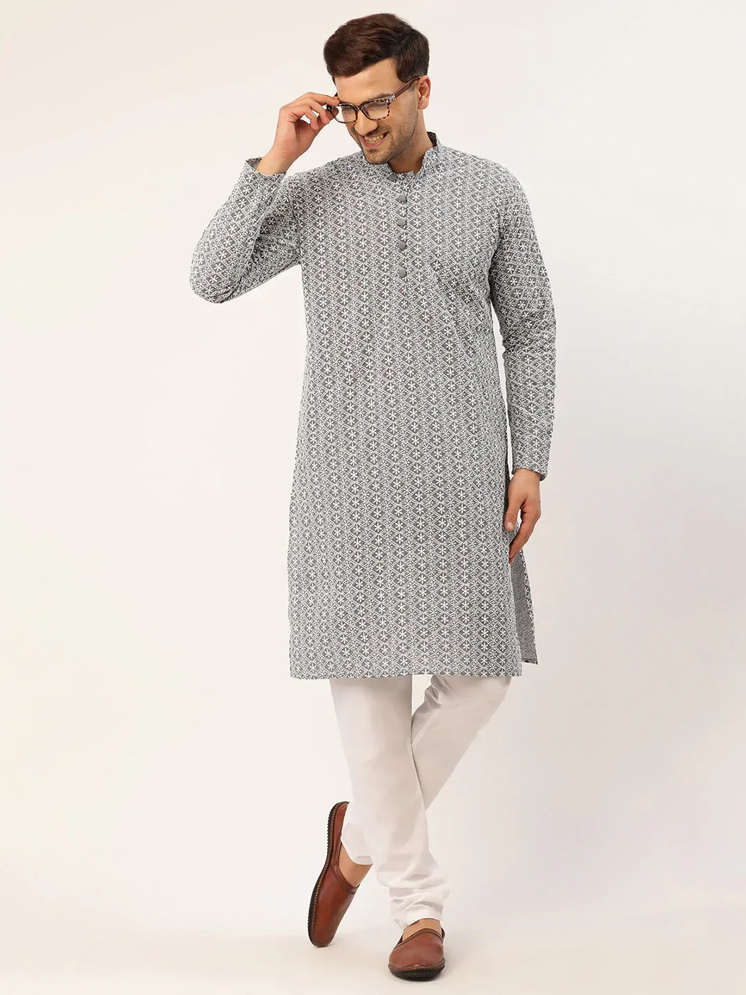 Grey Cotton Embroidered Indian Wear JOKP_626Grey | DesiQlo