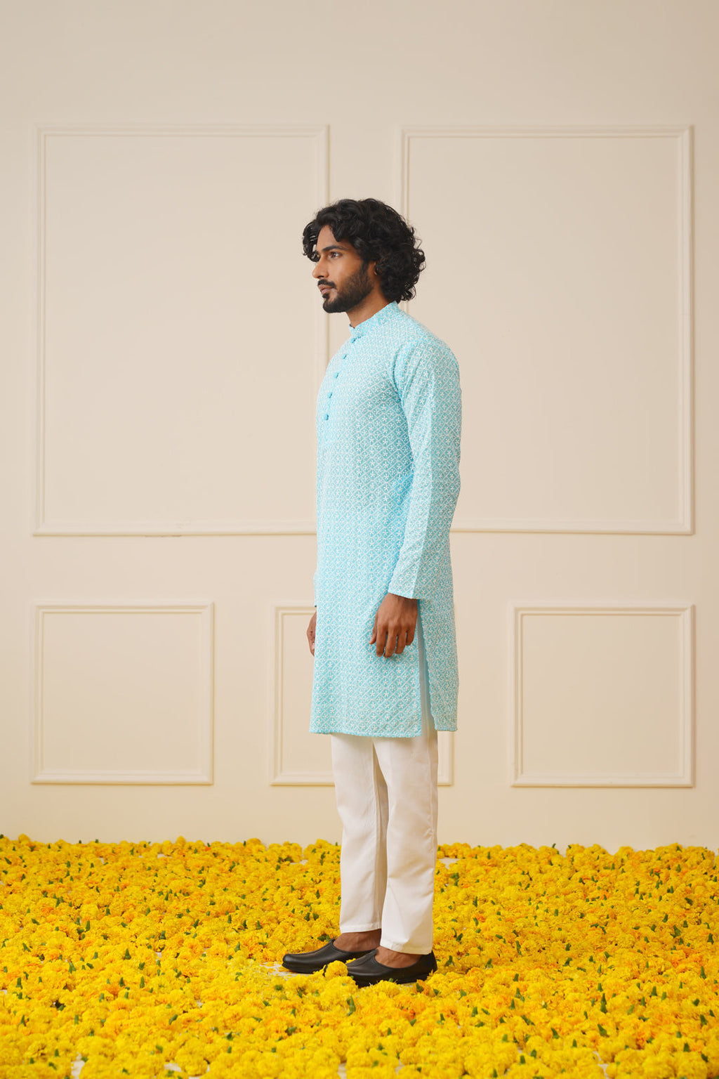Men's Sky Embroidered Kurta Payjama Sets