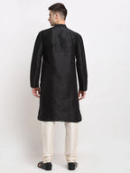 Men's Black Solid Dupion Silk Kurta Payjama Set