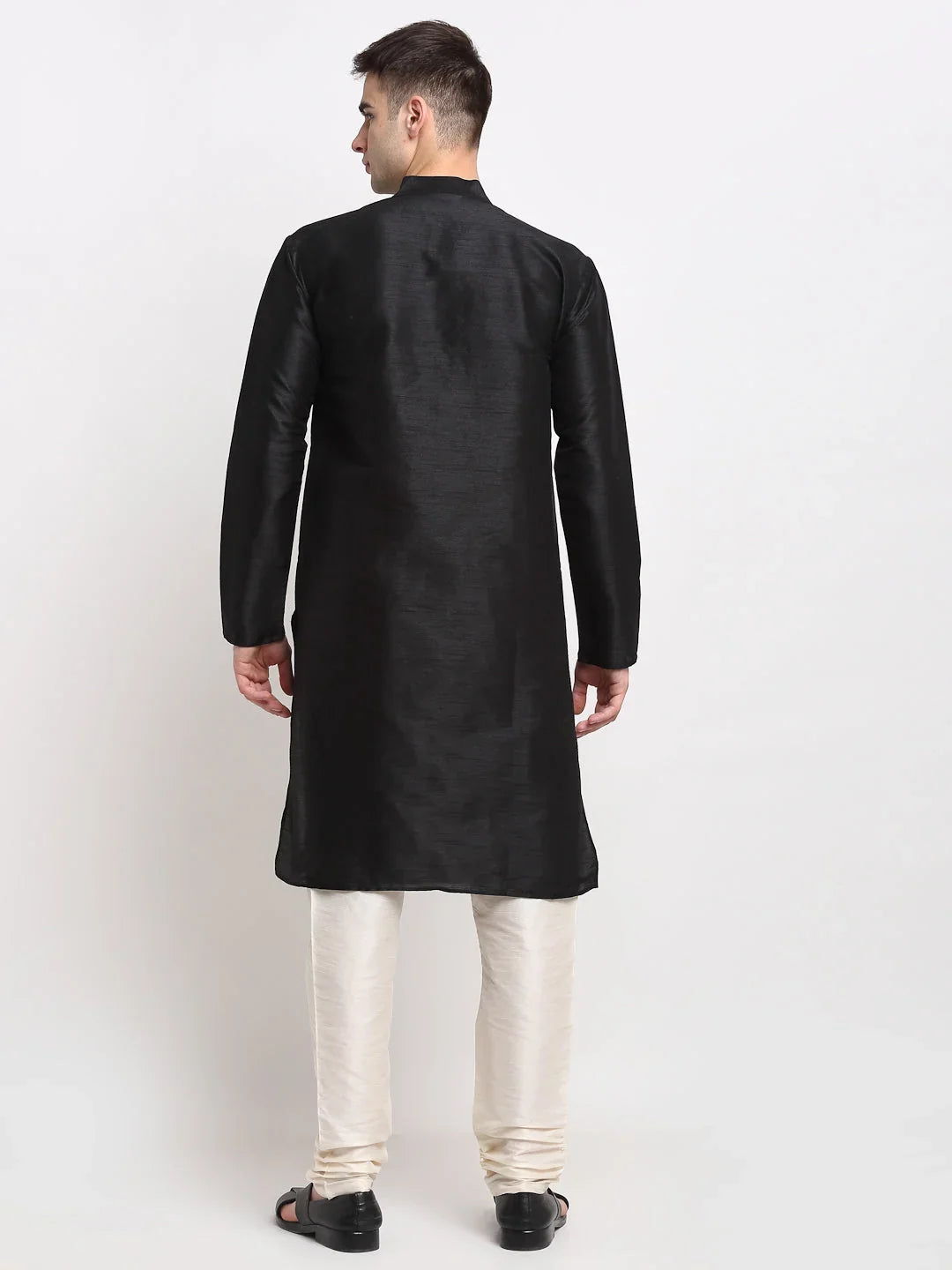 Men's Black Solid Dupion Silk Kurta Payjama Set