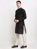 Men's Black Solid Dupion Silk Kurta Only