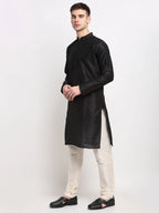 Men's Black Solid Dupion Silk Kurta Payjama Set