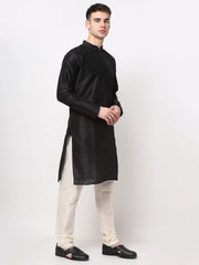 Men's Black Solid Dupion Silk Kurta Payjama Set