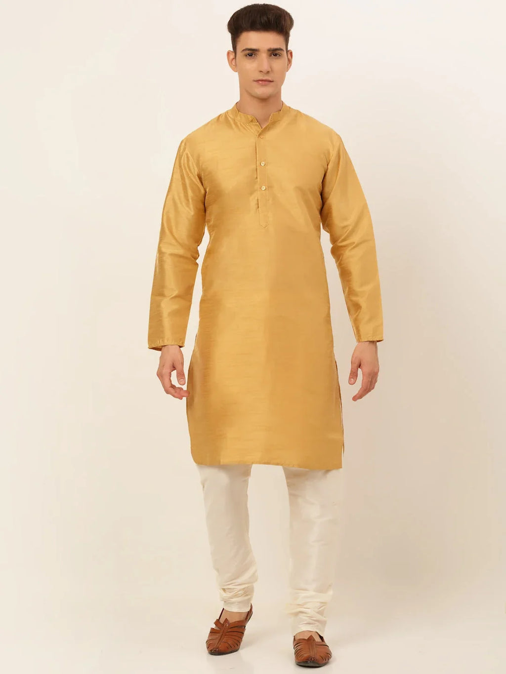 Men's Solid Dupion Silk Kurta Payjama Set ( JOKP 636Dark-Golden )-JOKP-636