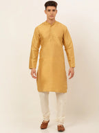 Men's Solid Dupion Silk Kurta Payjama Set ( JOKP 636Dark-Golden )-JOKP-636