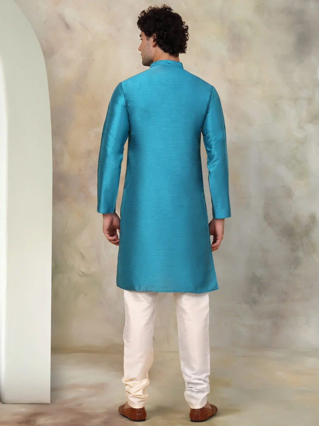 Solid Dupion Silk Kurta with Churidar-JOKP-636Peacock
