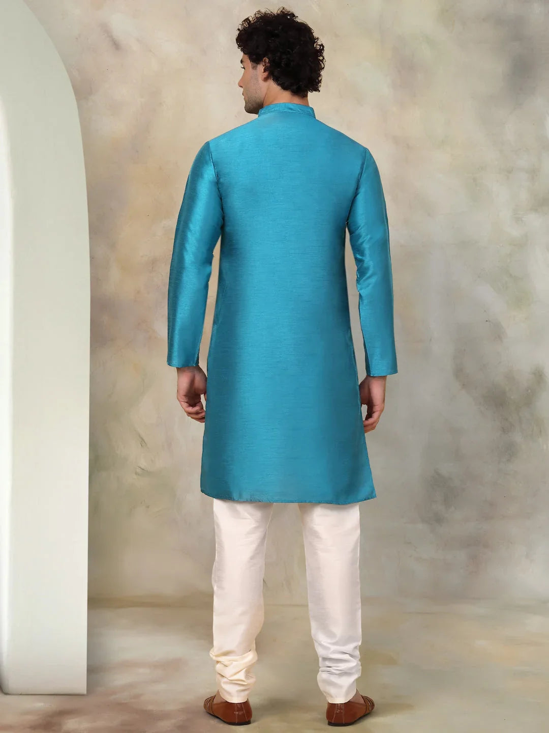 Solid Dupion Silk Kurta with Churidar-JOKP-636Peacock