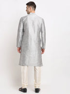 Men's Silver Solid Dupion Silk Kurta Payjama Set