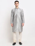 Men's Silver Solid Dupion Silk Kurta Payjama Set