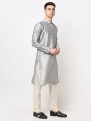 Men's Silver Solid Dupion Silk Kurta Payjama Set