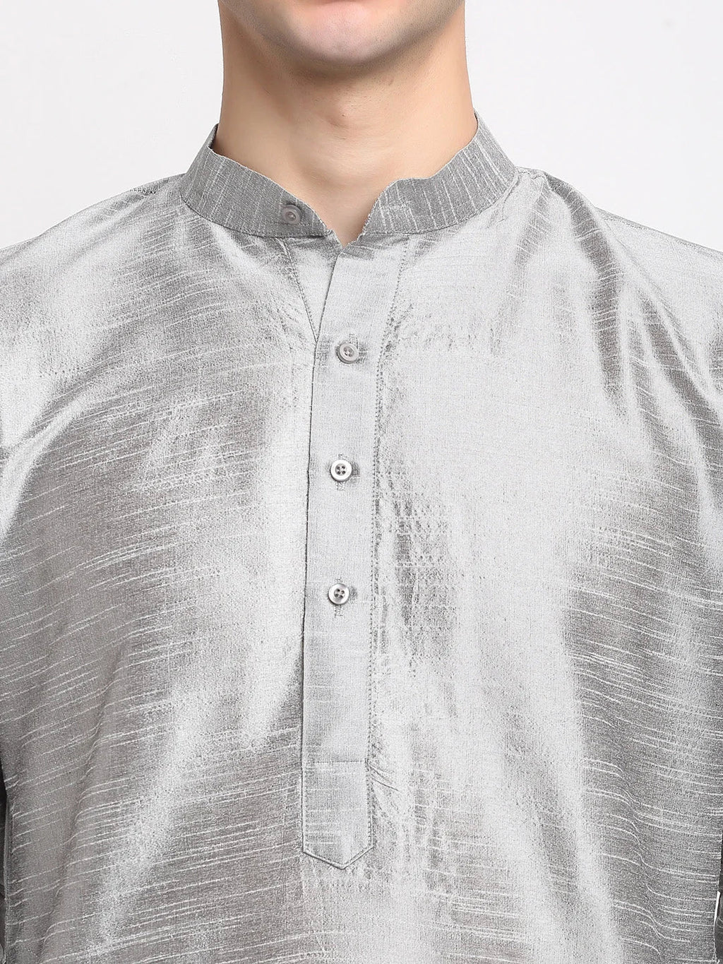 Men's Silver Solid Dupion Silk Kurta Payjama Set