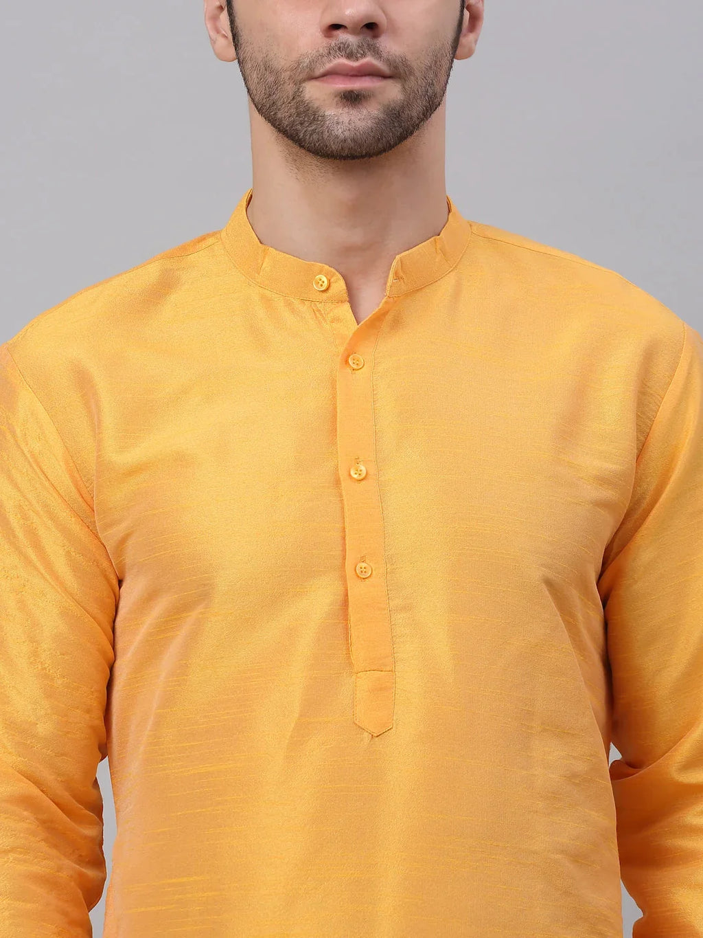 Men's Solid Dupion Silk Kurta Payjama Set ( JOKP 636Yellow )-JOKP-636