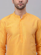 Men's Solid Dupion Silk Kurta Payjama Set ( JOKP 636Yellow )-JOKP-636