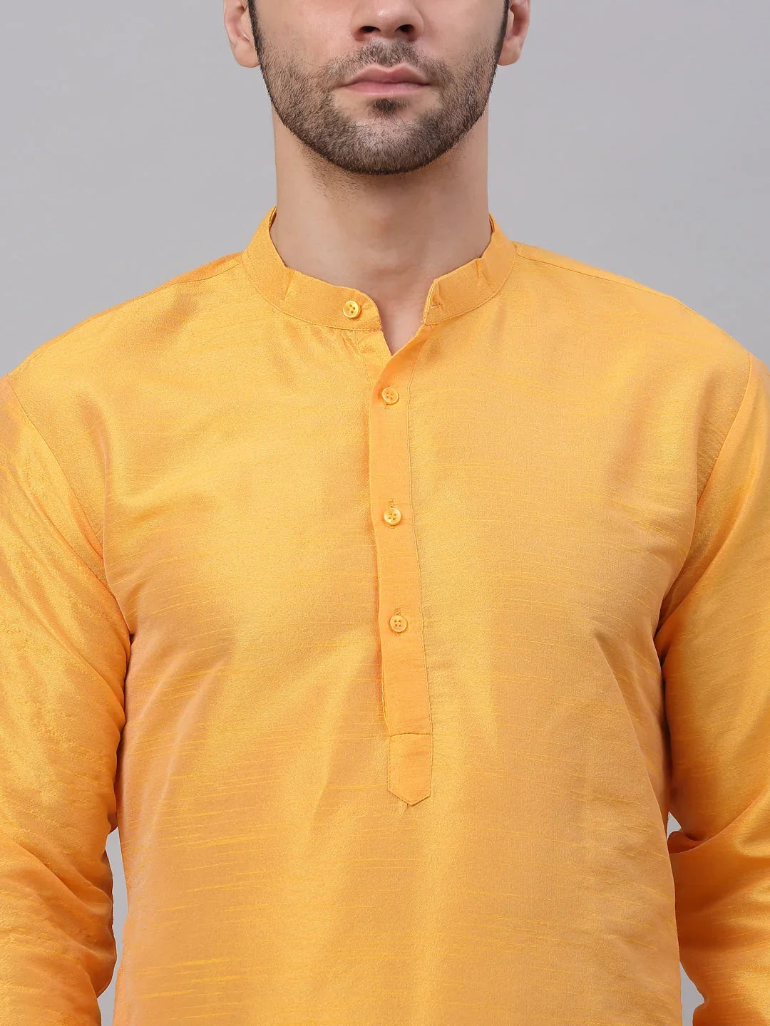 Men's Solid Dupion Silk Kurta Payjama Set ( JOKP 636Yellow )-JOKP-636