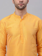 Men's Solid Dupion Silk Kurta Payjama Set ( JOKP 636Yellow )-JOKP-636