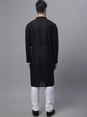 Men's Black Embroiderd Kurta Pajama