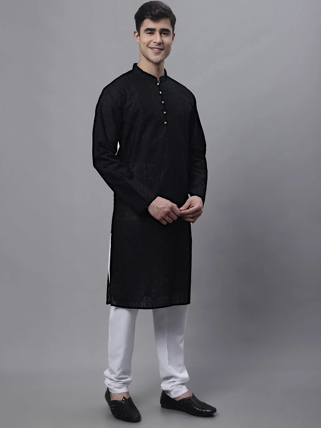 Men's Black Embroiderd Kurta Pajama