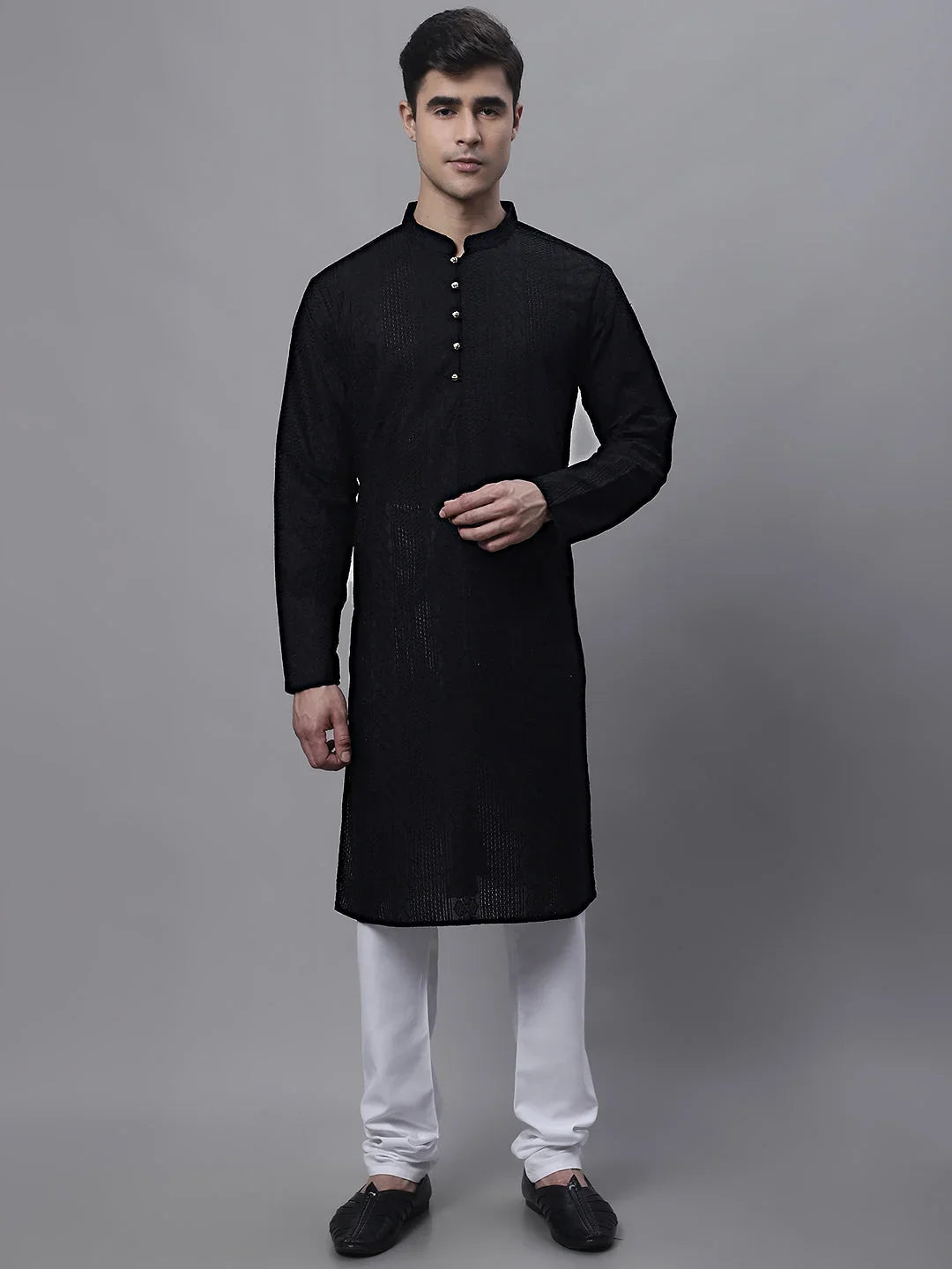 Men's Black Embroiderd Kurta Pajama
