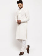 Men Cream Embroidered Kurta with Pyjamas ( JOKP 640 Cream )-JOKP-640