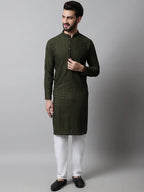 Men's Embroiderd Kurta Pajama ( JOKP 640Olive )-JOKP-640